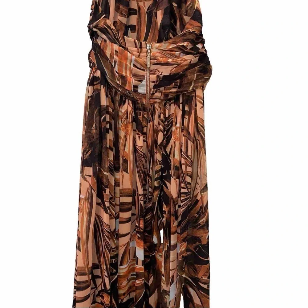 Bronx & Banco Kenya Silk Halter Maxi Dress Brown Animal Print Medium NWT - Picture 10 of 15